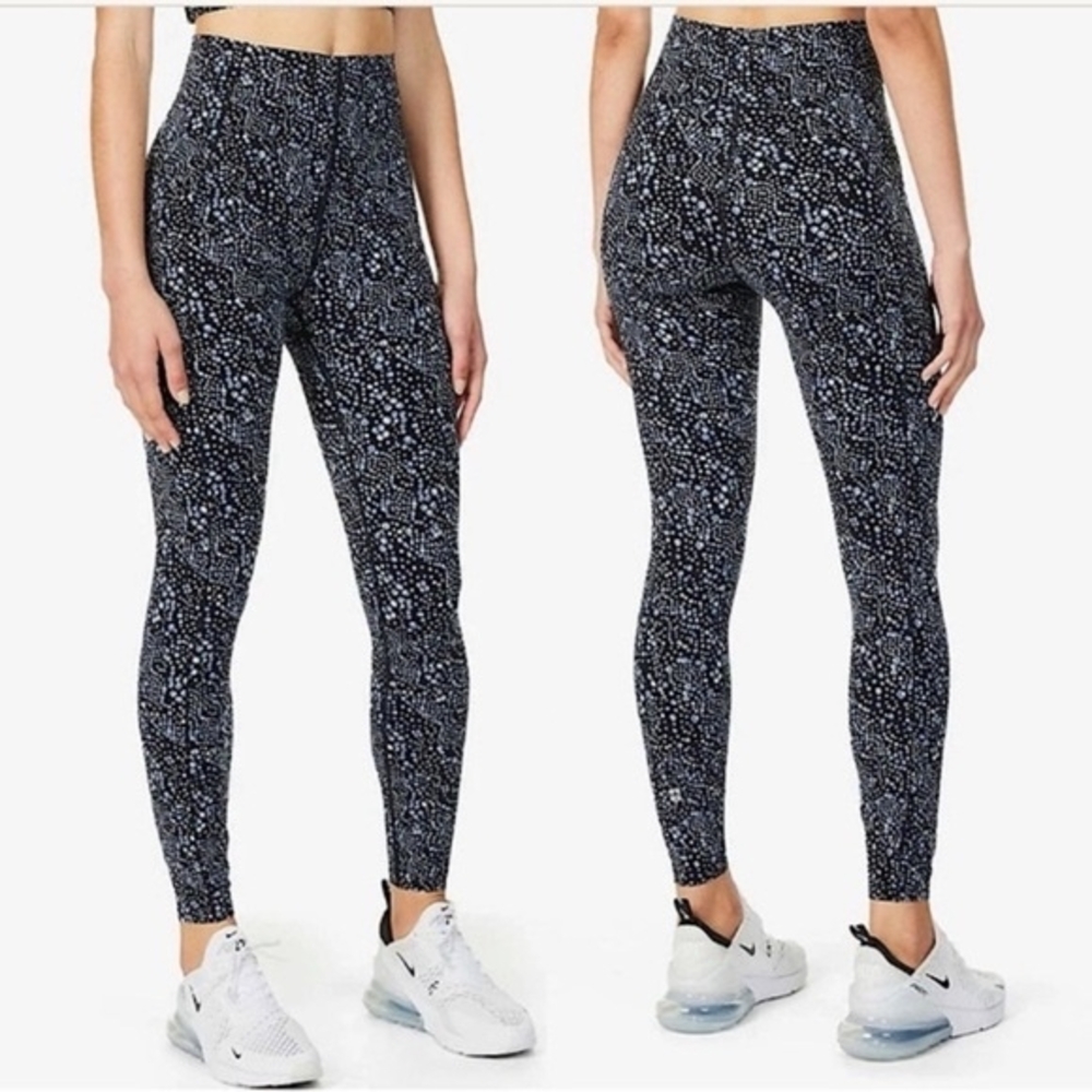 SWEATY BETTY Full Length High Waist Blk & Blue & White 'Celestial Dots' Power XL
